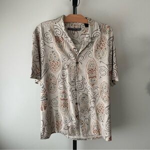 Axis 100% Silk Printed Casual Button Down Short Sleeve Shirt Mens Size Medium